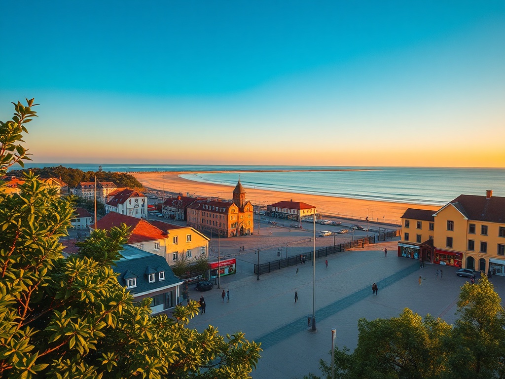 Malowniczy widok na ruchome wydmy w Łebie z Morzem Bałtyckim w tle